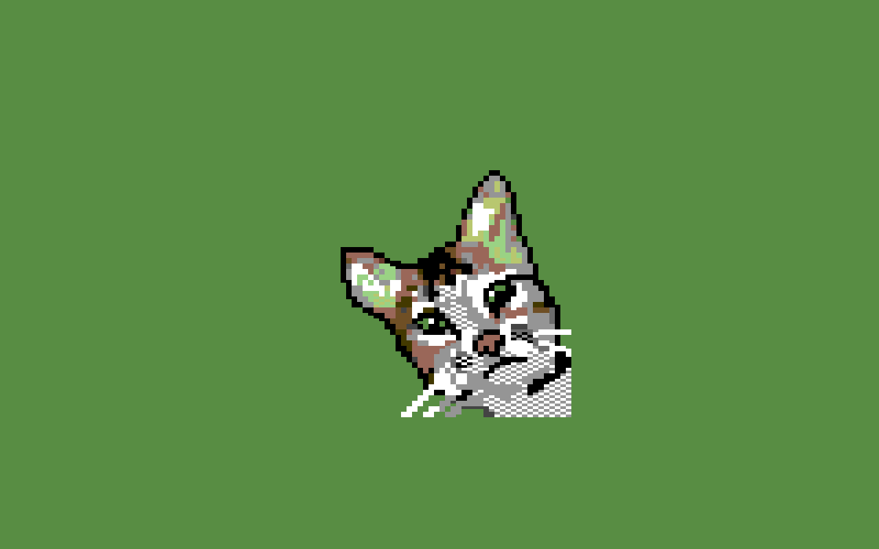pixel art of a cat head in C64 multicolor