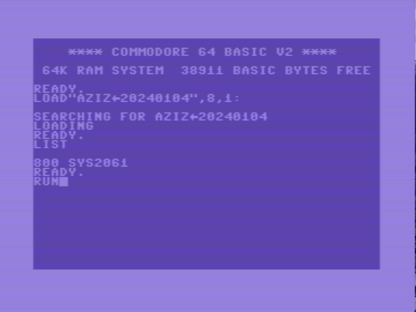 loading screen in VICE C64 of the binary file containing the multicolor image