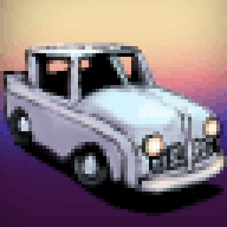 A pixel art depiction of a vintage car set against a gradient background.
