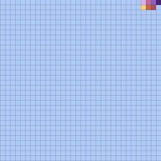 A large grid with a cluster of smaller, colorful squares in the top right corner.
