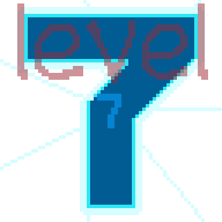 A pixelated number 7 is overlaid with partially obscured letters spelling level.