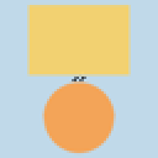 A large orange circle is connected to a smaller yellow rectangle on a light blue background.