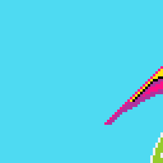 A pink and black triangular shape with a jagged edge is set against a bright blue background.