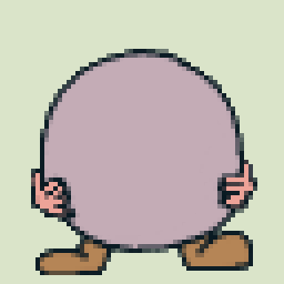 A pixel art character is holding up a large egg while standing on brown shoes.