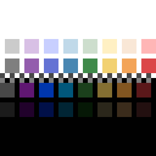 A digital color palette grid showcases two rows of square color swatches with varying shades and hues.