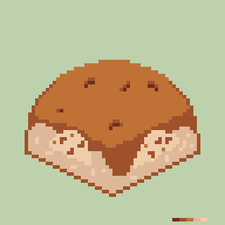 A pixelated chocolate chip cookie with a bite taken out is displayed against a light green background.