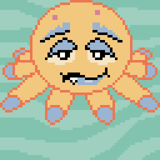 A pixel art-style sun with a face, featuring a mischievous expression and outstretched rays, is set against a wavy greenish background.