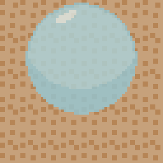 A shiny, pixelated sphere on a textured, checkered background.