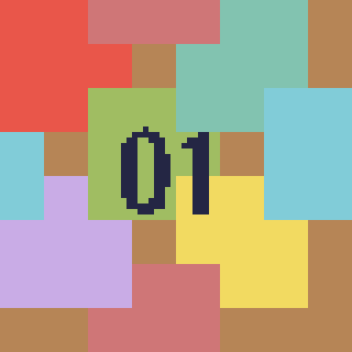 Colorful squares in a grid pattern with the number 01 in the center.