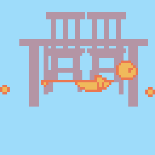 A pixel art scene features a flying golden snitch with fiery effects against a light blue background with blocky structures.