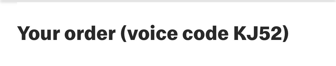 Screenshot from a McDonald’s mobile order: your order (voice code KJ52)
