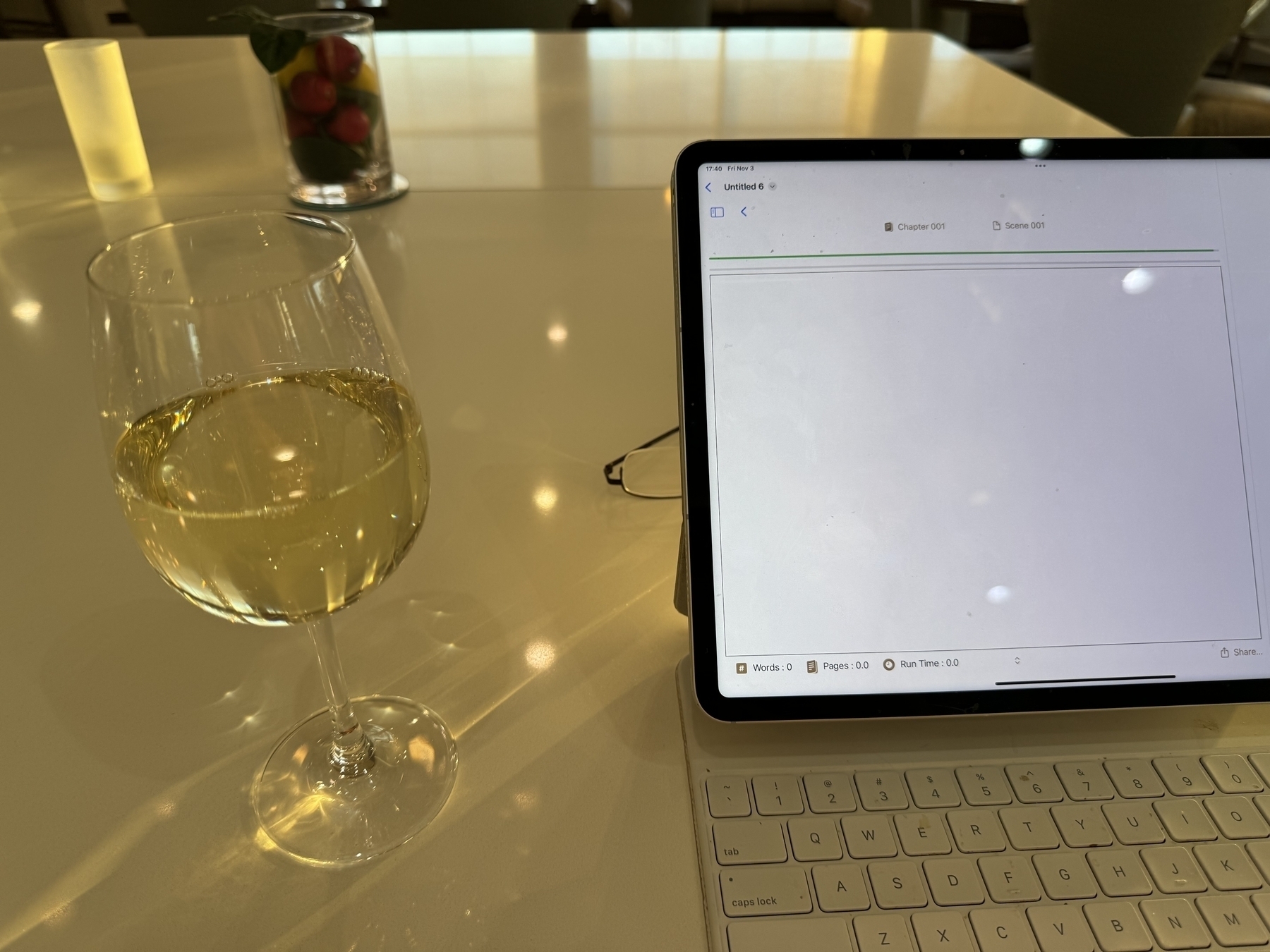 Glass of wine and iPad 