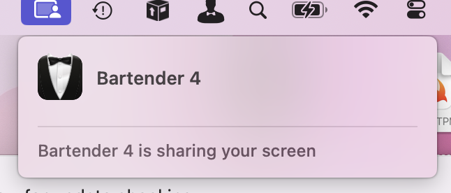 Dialog saying Bartender is sharing my screen.