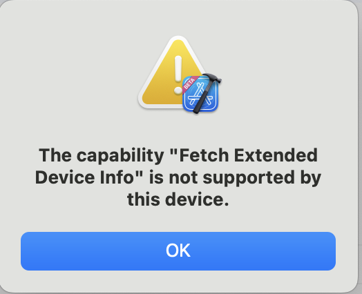 XCode device info error message.