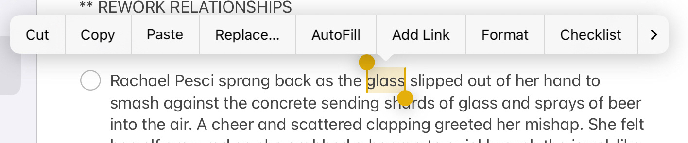 Context menu showing additional features in Apple Notes.
