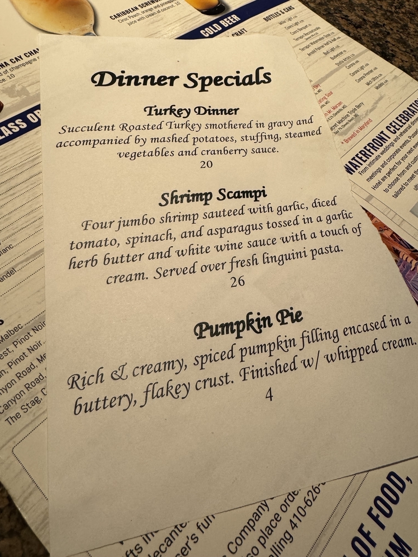 Thanksgiving menu 