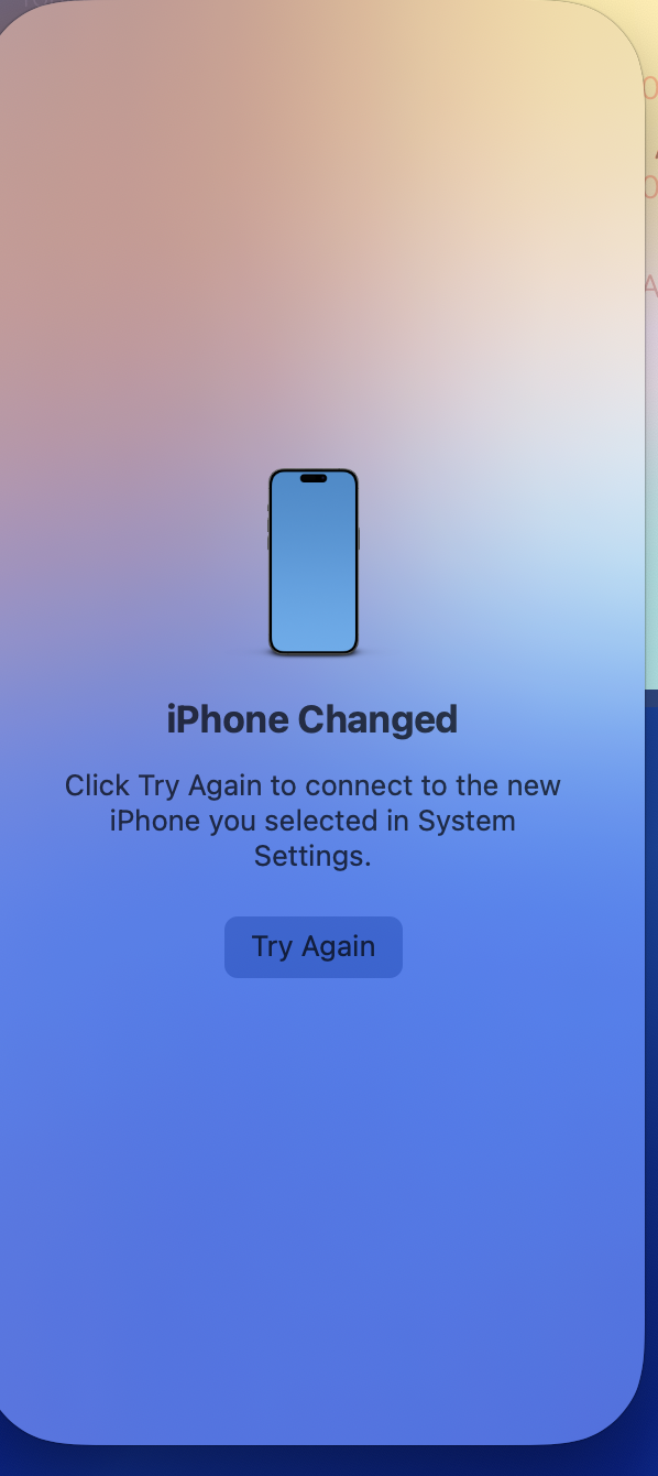 iPhone mirroring message. “Your iPhone has changed…”