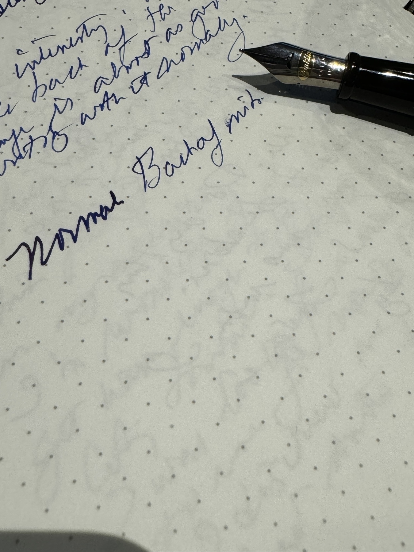 Sample of normal and back-of-nib writing with Conklin Word Gauge. 