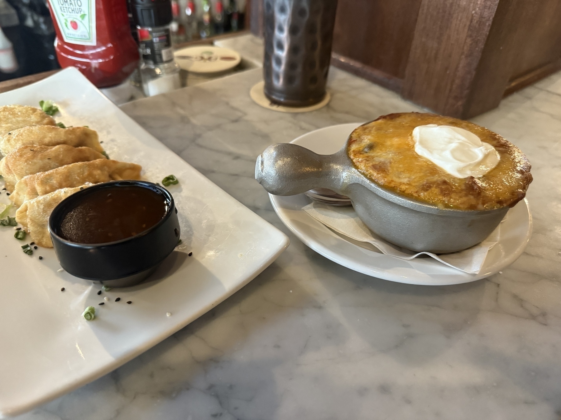 Cheesesteak spring rolls and chili