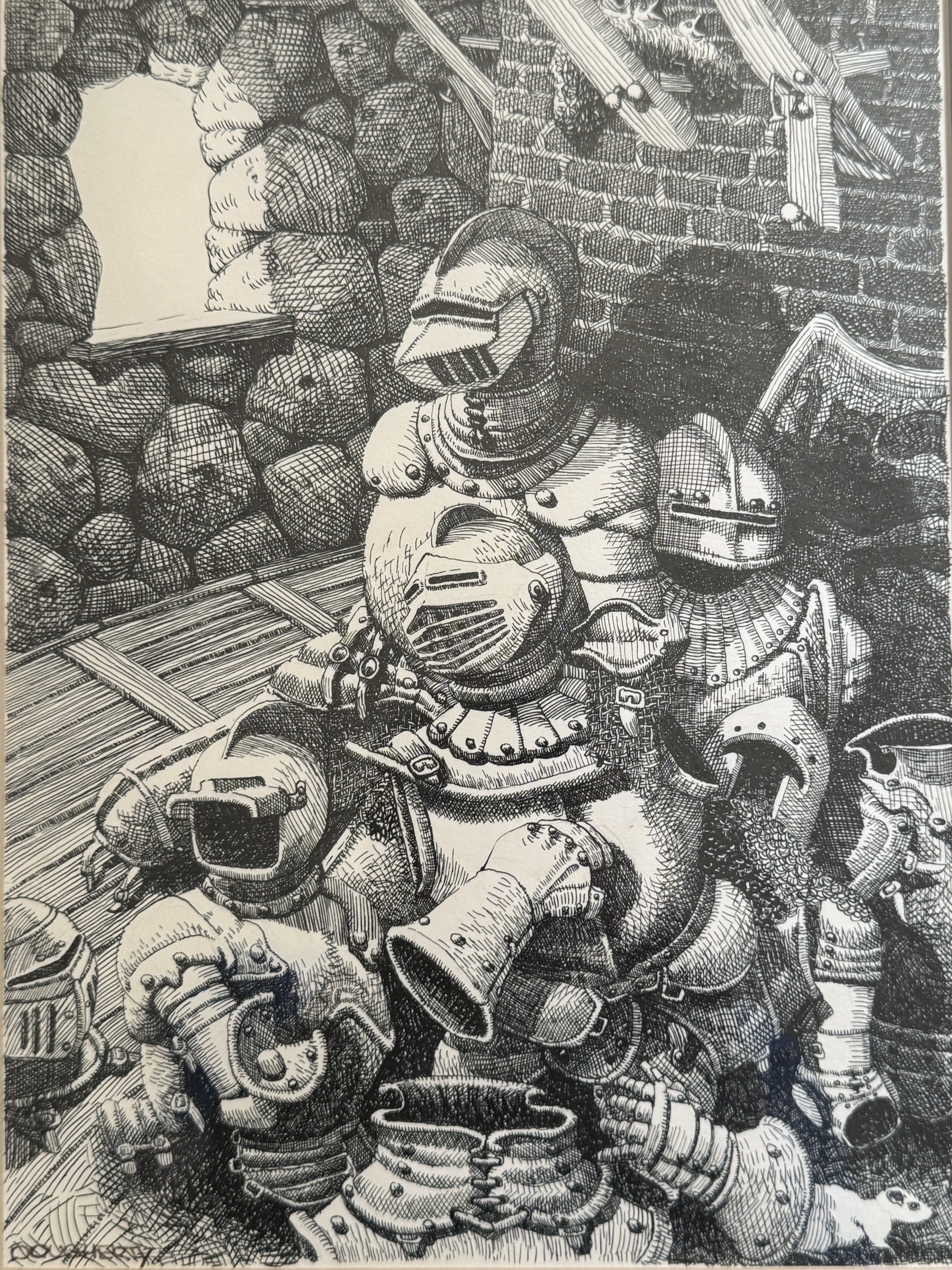 Armor and a mouse. B/w ink. 