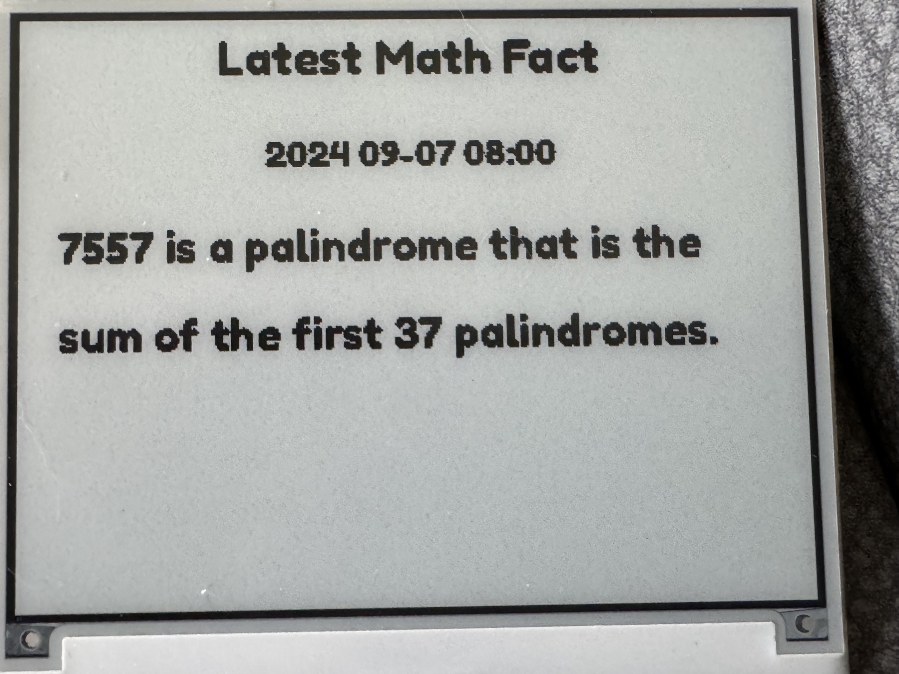 7337 is a palindrome that is the sum of the first 37 palindromes. 