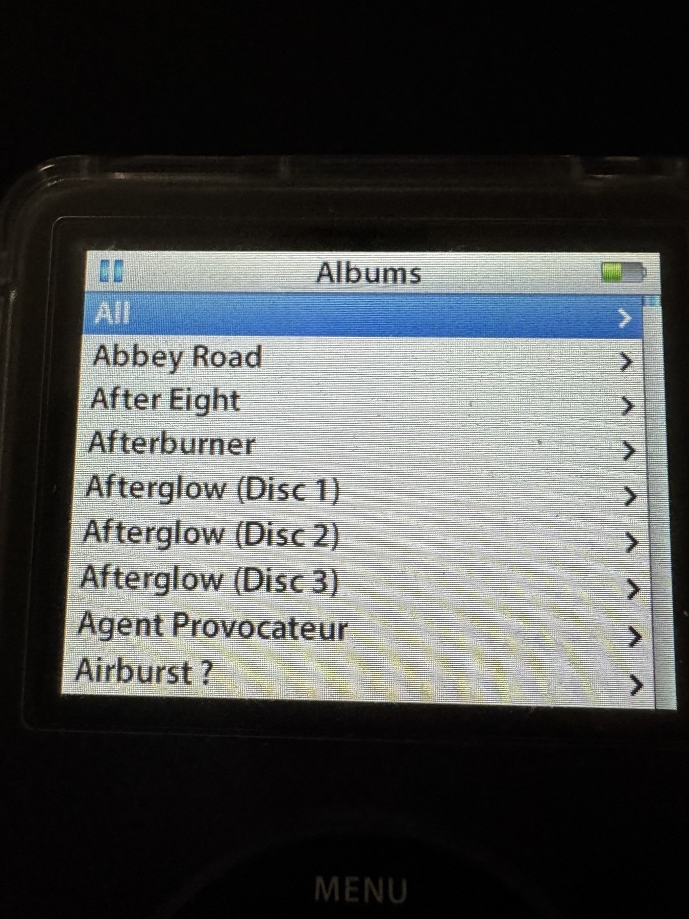 iPod showing Albums