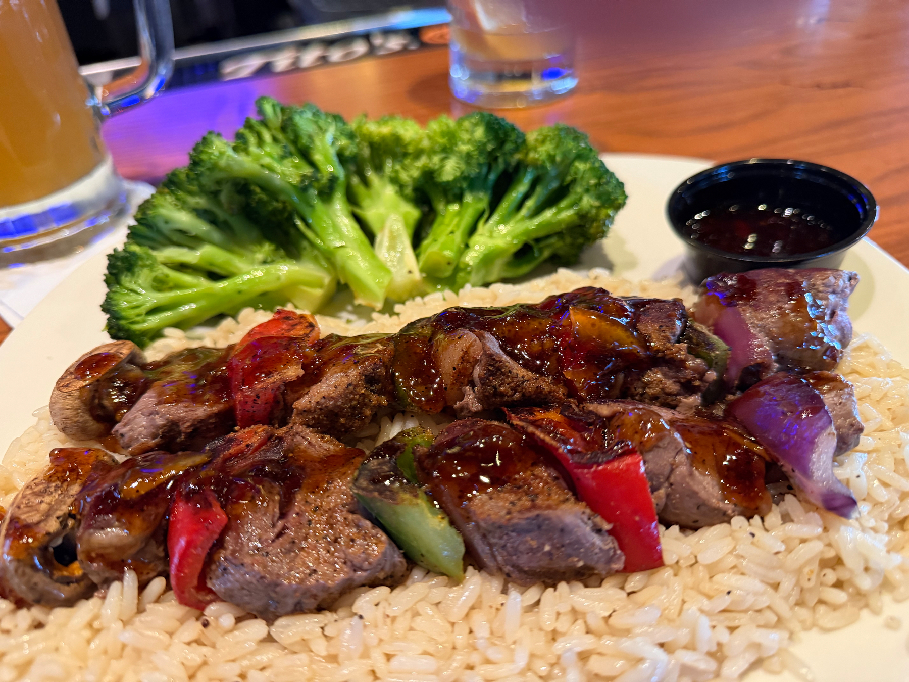 Steak rice brocolli 