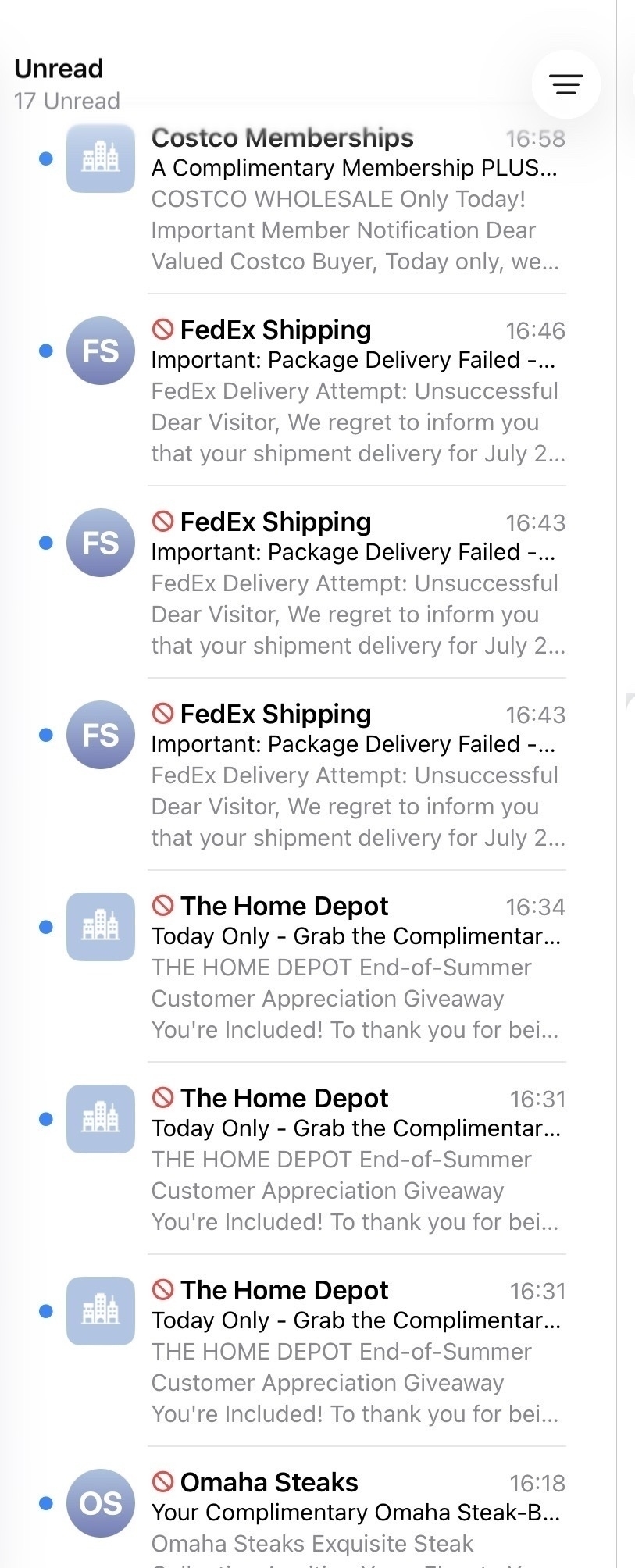 Spam emails in iOS.