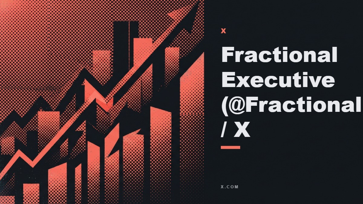 Social card for x.com: "Fractional Executive (@FractionalExecs) / X", flat-design graphic, split layout, chart motif.