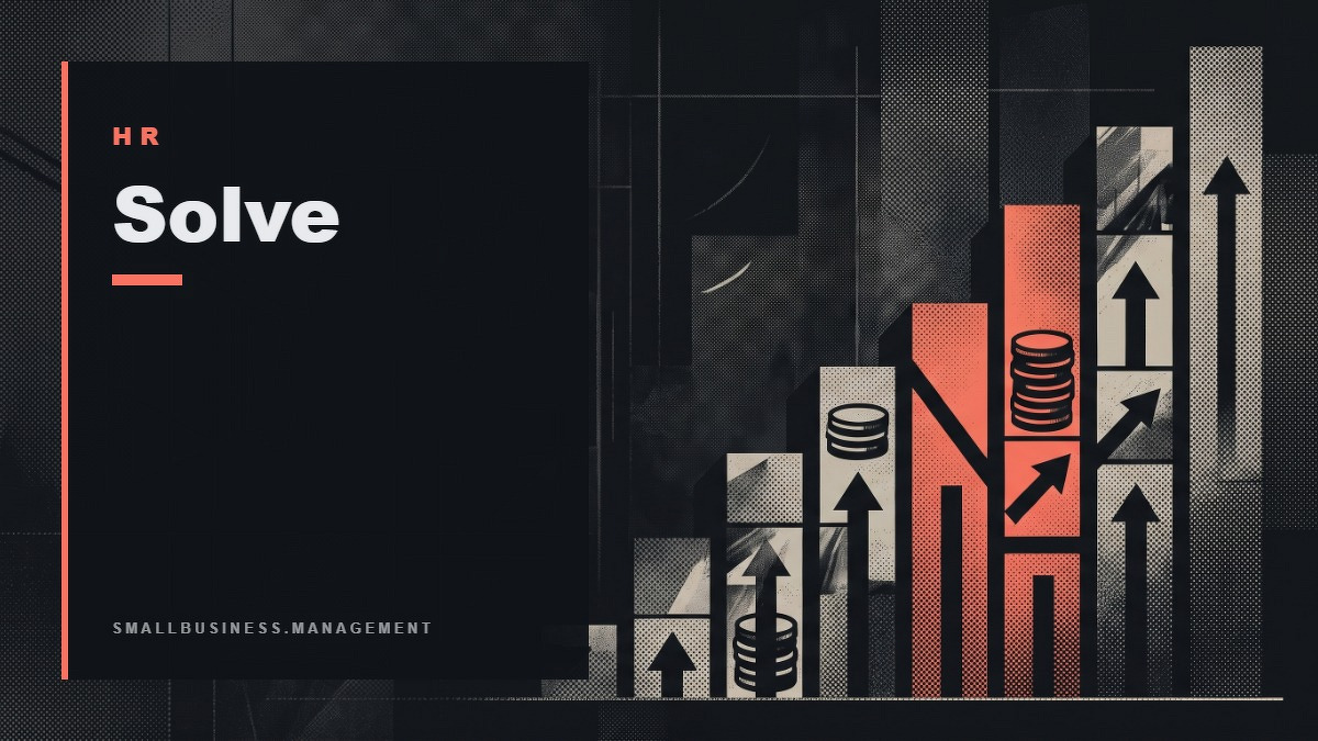Social card for smallbusiness.management: "Solve", flat-design graphic, split layout, teal palette, chart motif.