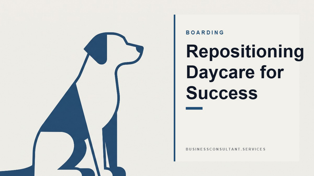 Social card for businessconsultant.services: "Repositioning Daycare for Success", flat-design graphic, split layout, plum palette, checklist motif.