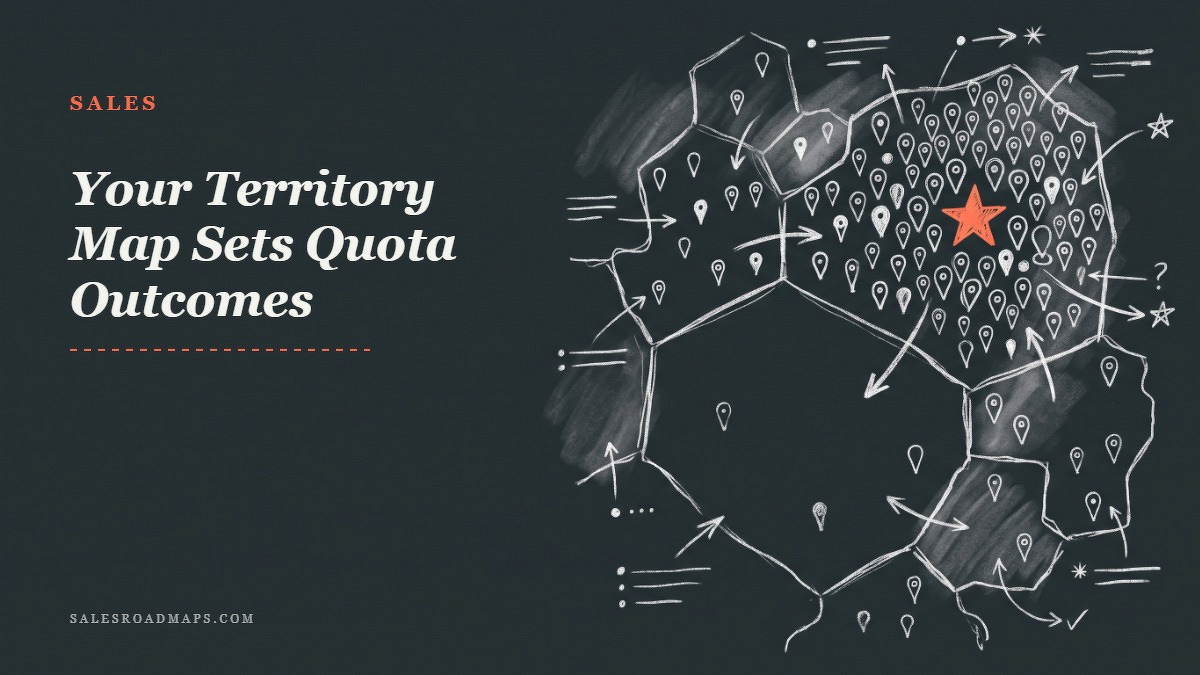 Social card for salesroadmaps.com: "Your Territory Map Sets Quota Outcomes", flat-design graphic, split layout, teal palette, chart motif.