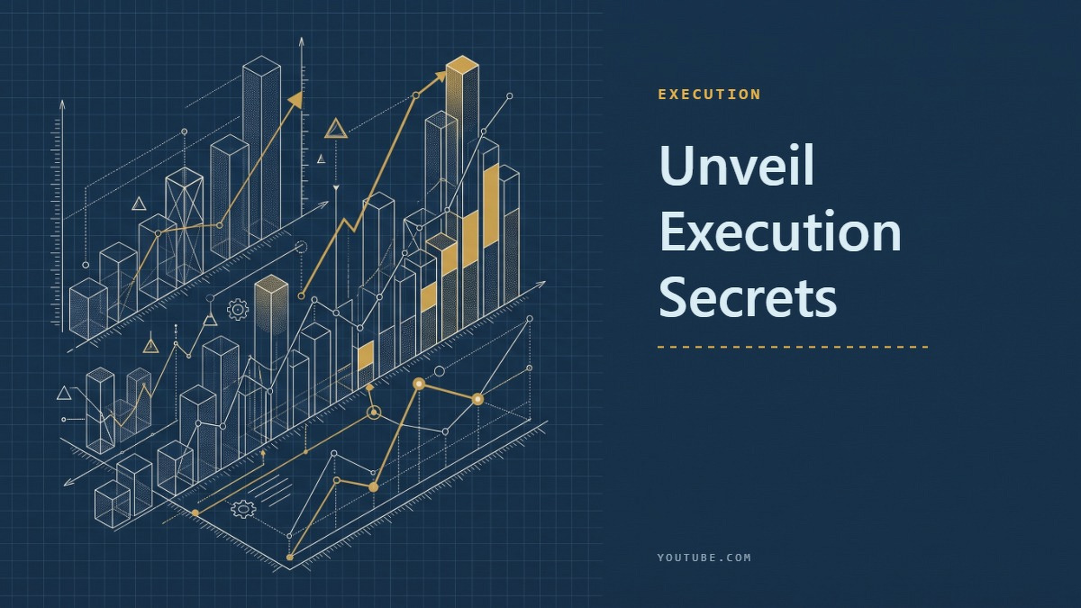 Social card for youtube.com: "Unveil Execution Secrets", flat-design graphic, split layout, teal palette, chart motif.