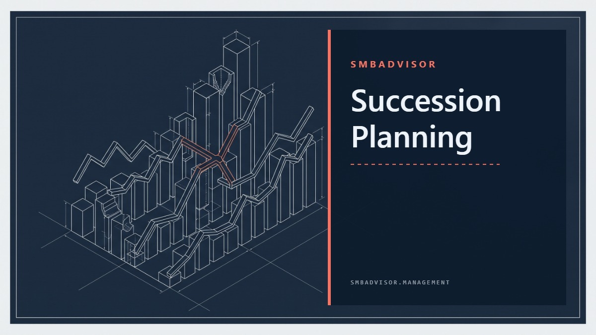 Social card for smbadvisor.management: "Succession Planning", flat-design graphic, diagonal layout, chart motif.