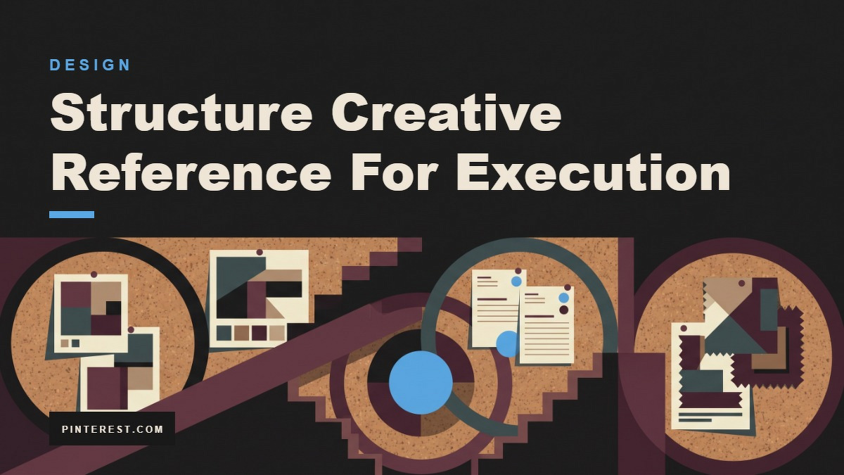 Social card for pinterest.com: "Structure Creative Reference For Execution", flat-design graphic, split layout, teal palette, checklist motif.