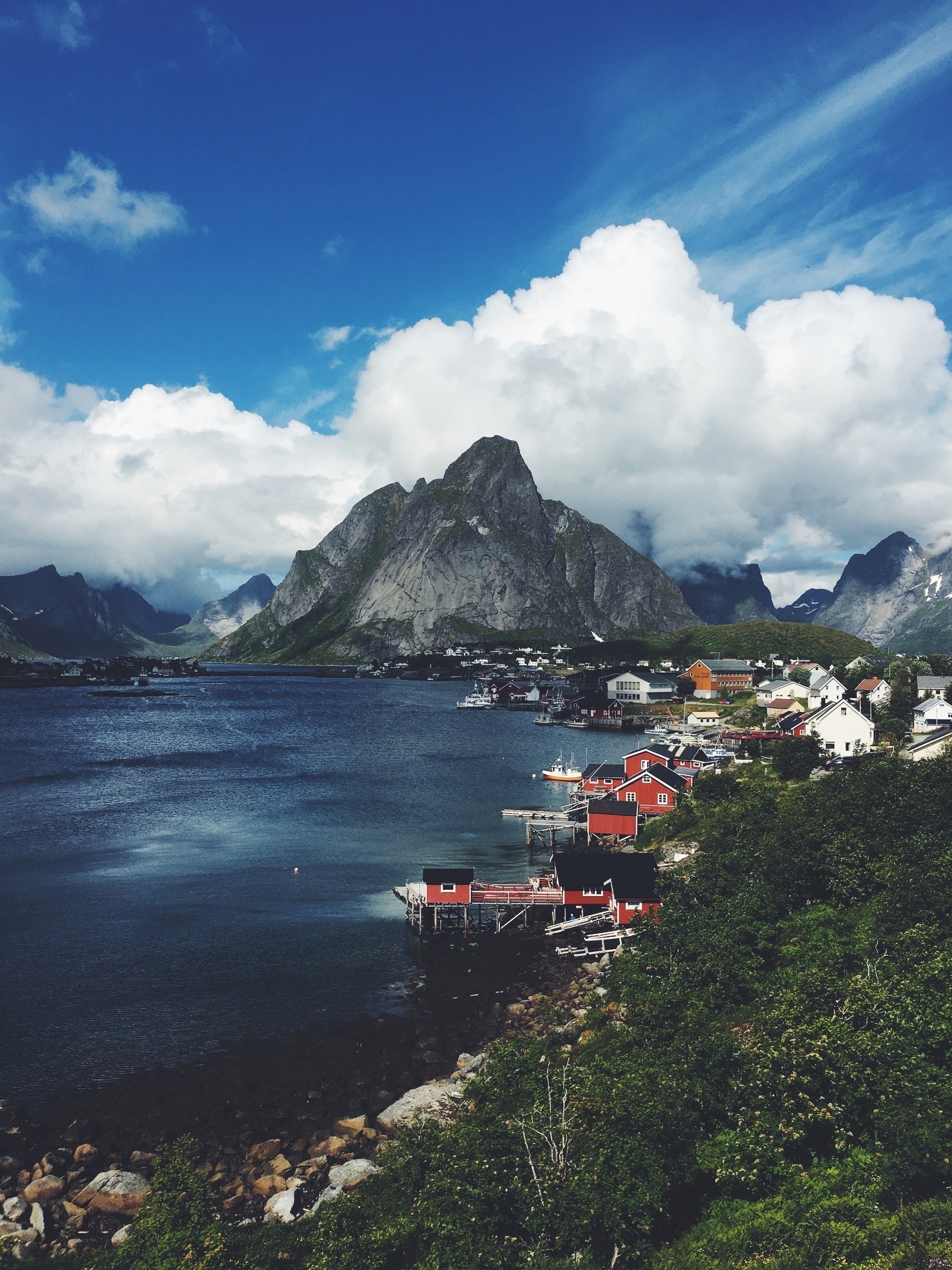 Lake and a Fishing village, somewhere near the Lofoten islands, Norway