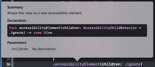 Popup documentation on accessibility element