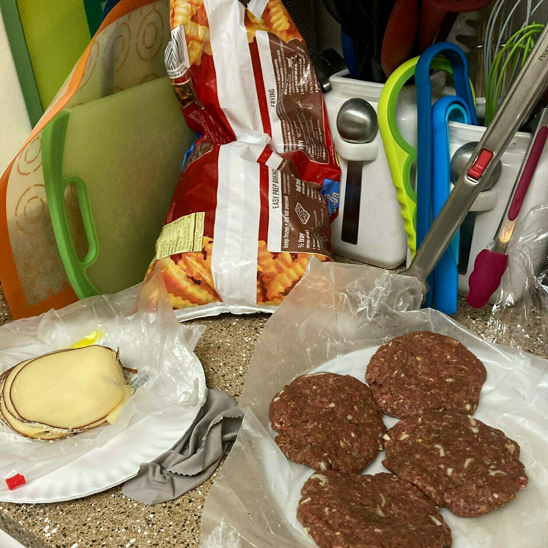 Gouda and bison patties. 