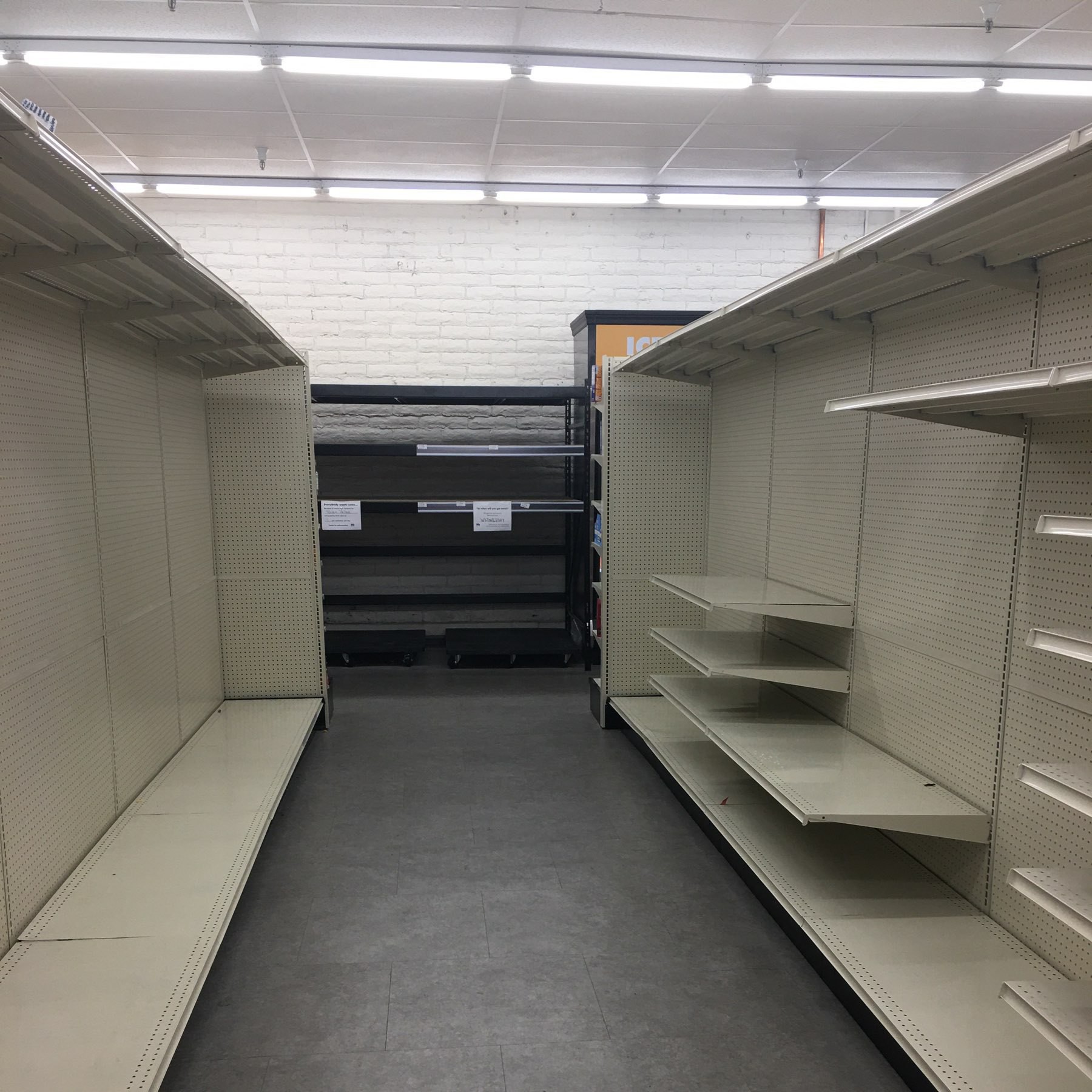Empty shelves. 