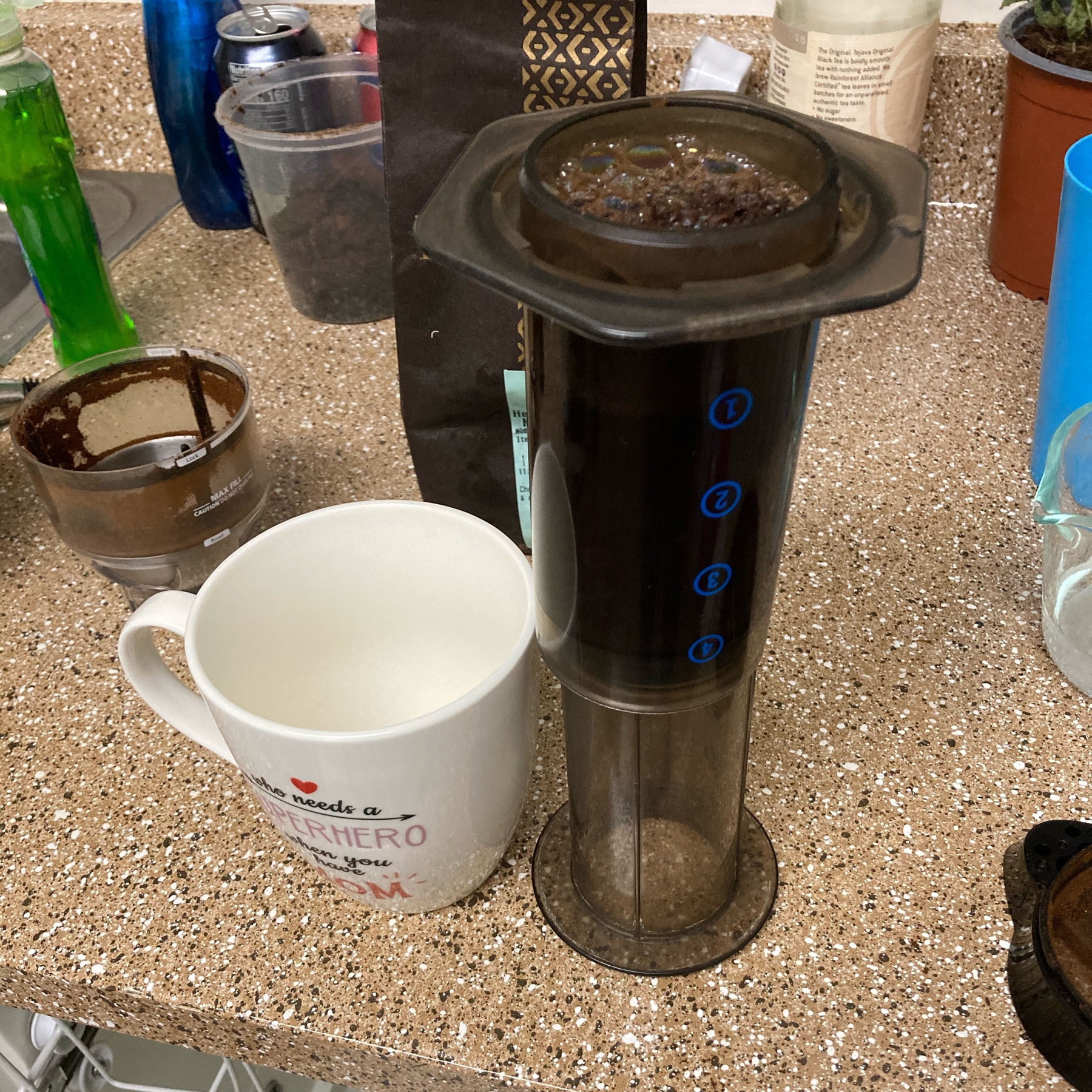 Aeropress making coffee. 