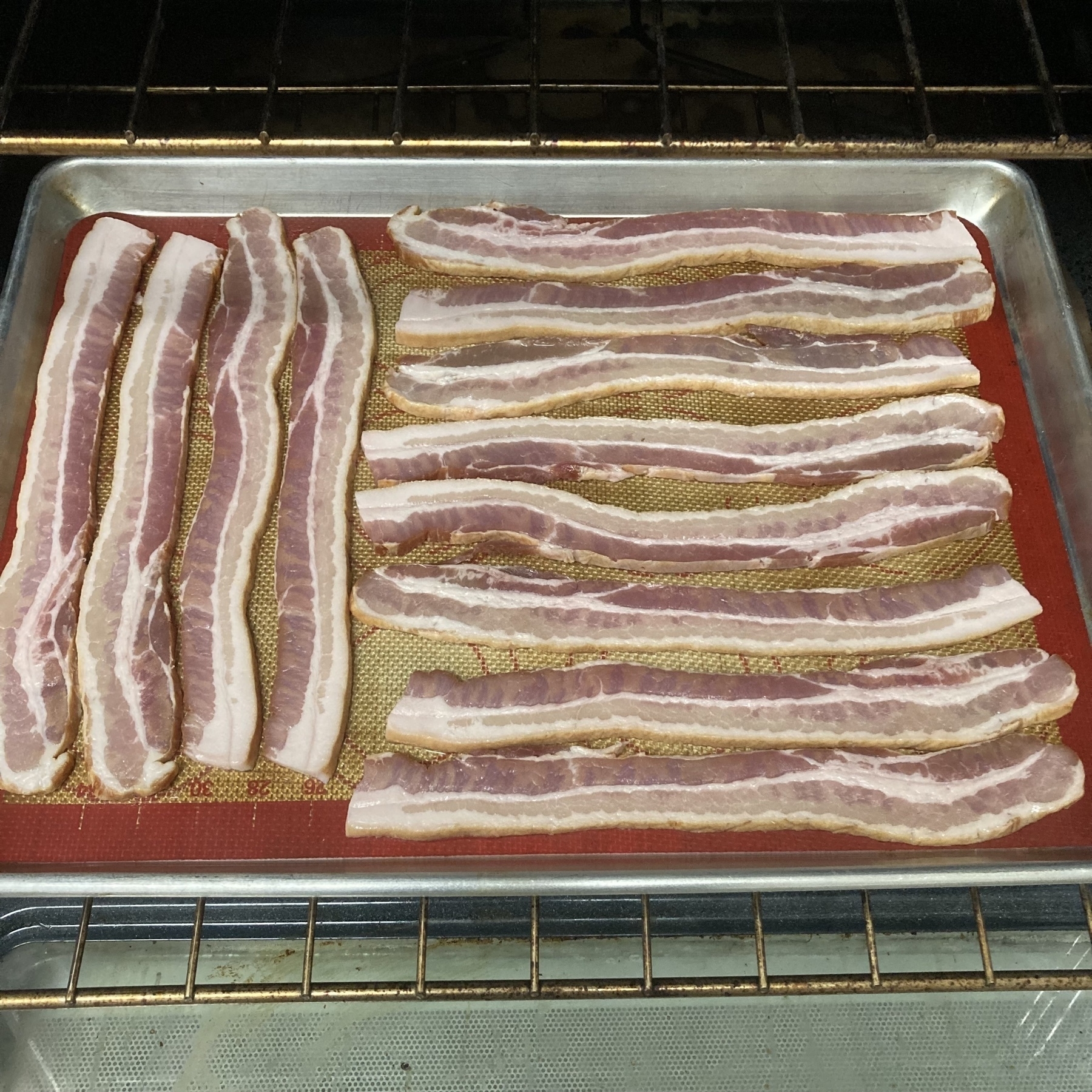 Bacon strips in the oven. 