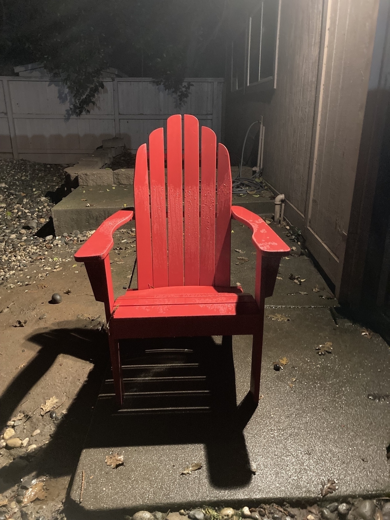 Red chair at night. 