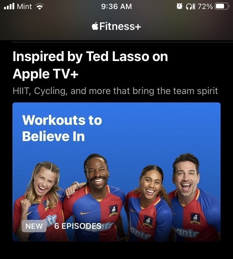 Apple fitness workouts related to Ted Lasso. 