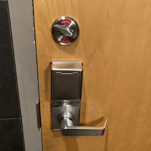 A lock on the public bathroom door.