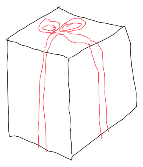 A crude drawing of a gift. 