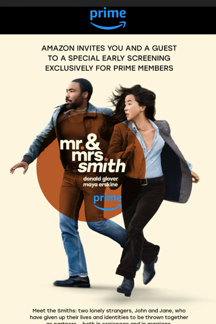 Movie poster for premiere of Mr and Mrs Smith television show. 