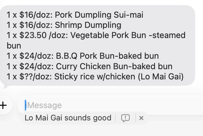 Order for porkbuns followed by Apple Intelligence giving a somewhat unhelp potential response.
