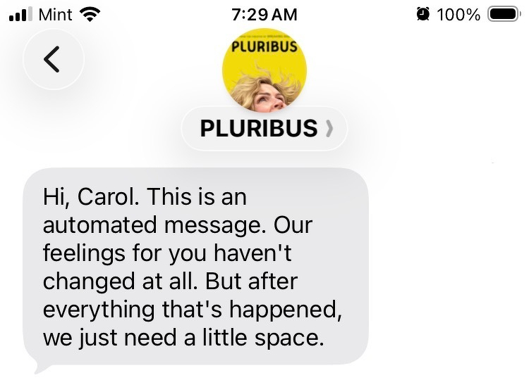 A message from The Joined, the characters from PLURIBUS. 