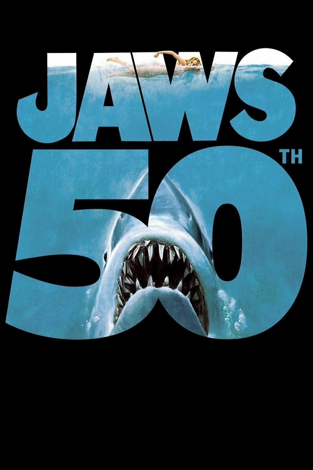 Movie poster celebrating 50 years since the original release of Jaws