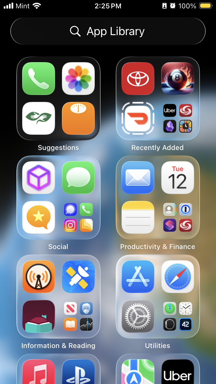 iOS Application library using the Liquid Glass in version 26.5. 